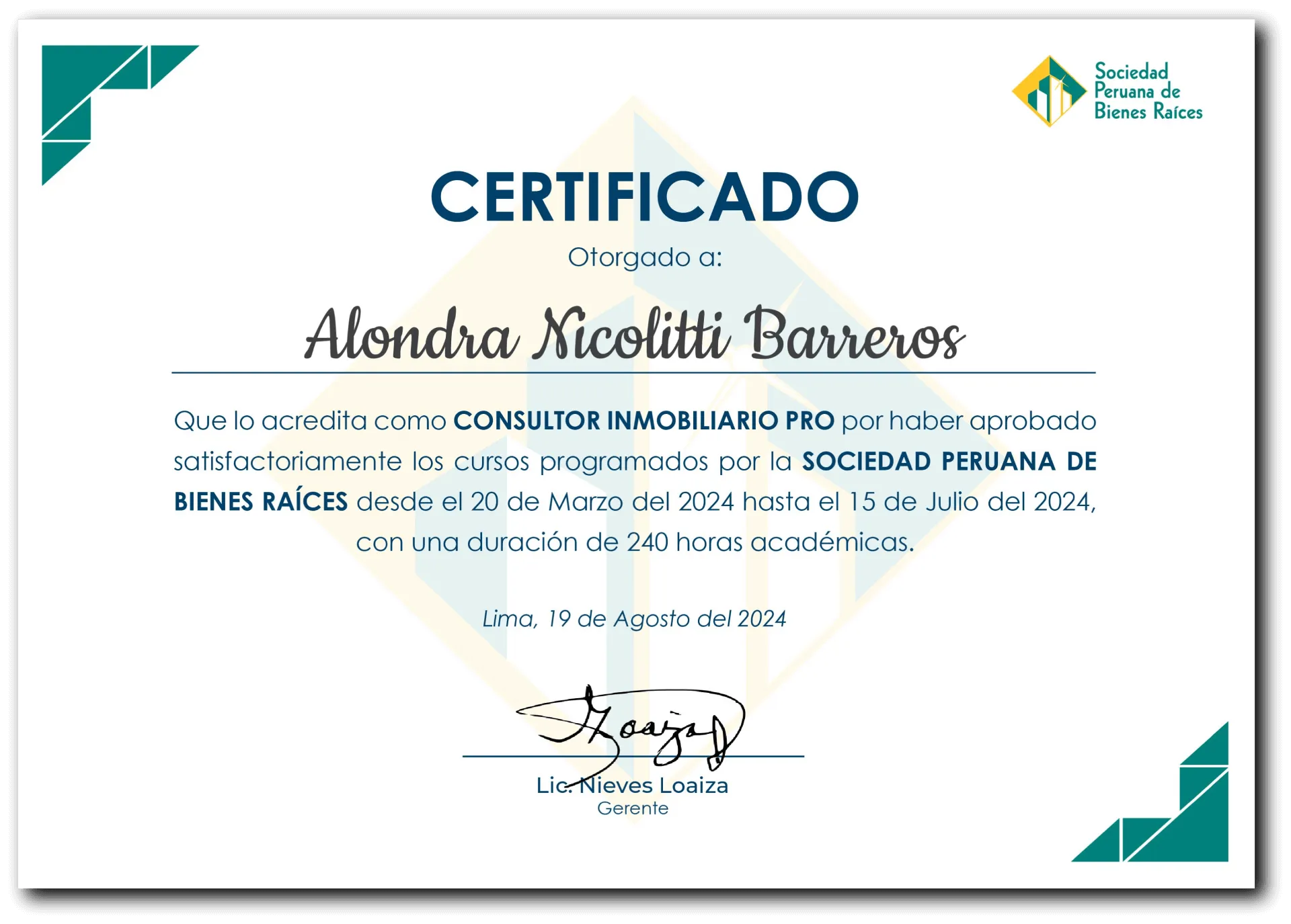 Certificado del curso