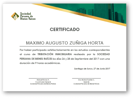 Certificado del curso Tributación Inmobiliaria